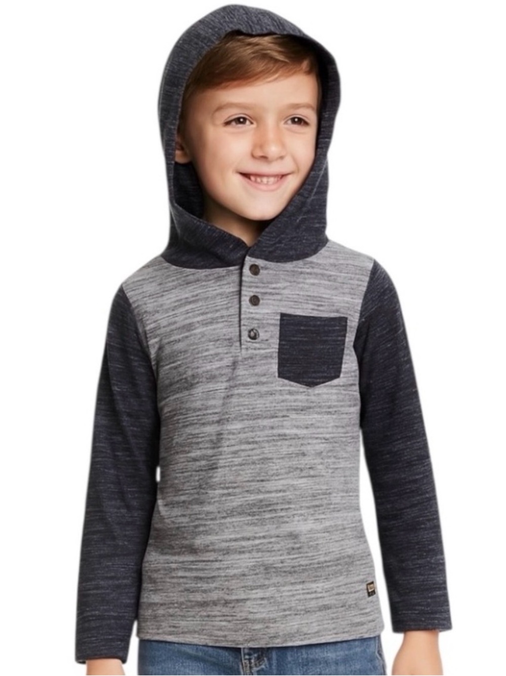 Lee Boys Blue Hooded Henley Pullover Shirt Size XL 7 Long Sleeve Colorblock